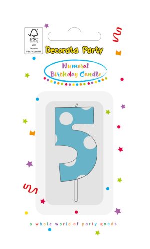 Színes Light Blue 5-ös tortagyertya, számgyertya
