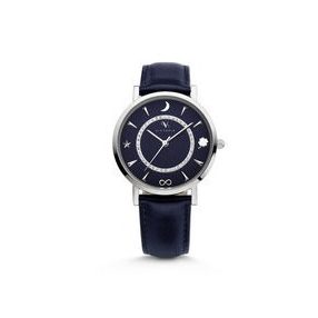 Victoria Ezüst színű köves kék bőr szíjas karóra