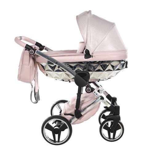 JUNAMA Dolce Spiegel Multifunktionskinderwagen - Rosa und silberner Rahmen