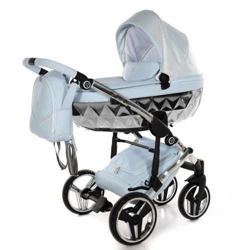 JUNAMA Dolce mirror multifunktionaler Kinderwagen - Blauer und silberner Rahmen