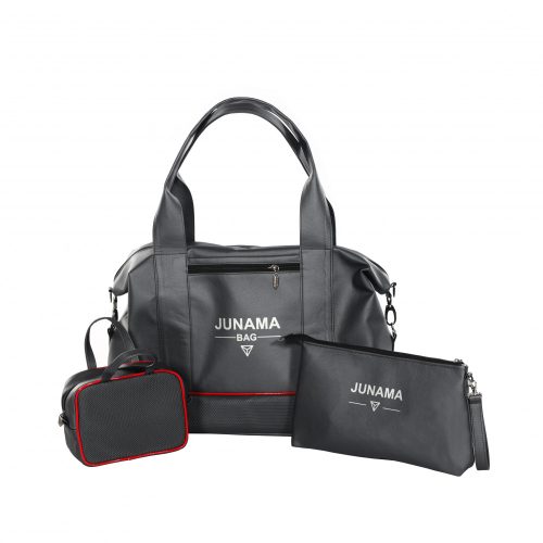 JUNAMA Taschenset - dunkelgrau mit roter Verzierung