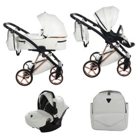   JUNAMA Air ECO Premium 3in1 Multifunktionskinderwagen - Hellgrau schwarz/bronzefarbenes Gestell