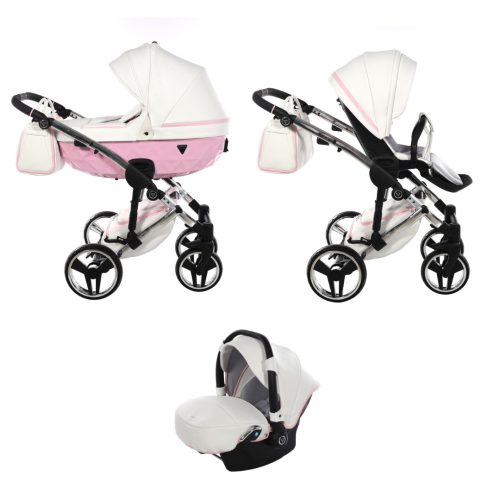 JUNAMA Diamond CANDY 3in1 Multifunktions-Kinderwagen - Weiß/Rosa