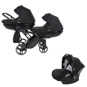   JUNAMA Diamond Duo Basic Slim 3in1 Multifunktionaler Zwillingskinderwagen - Schwarz