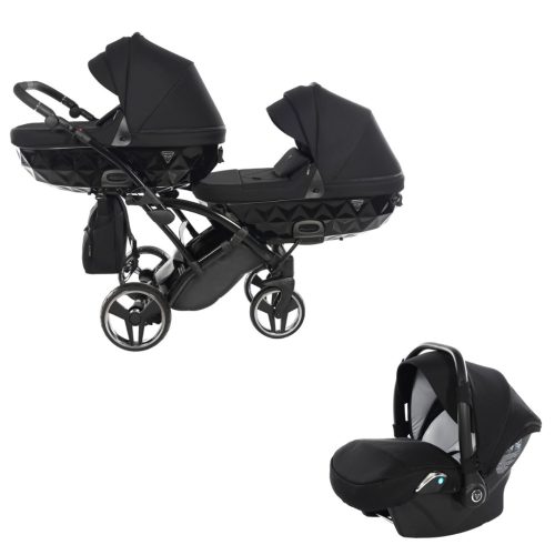 JUNAMA Diamond Duo Basic Slim 3in1 Multifunktionaler Zwillingskinderwagen - Schwarz