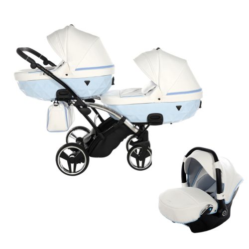 JUNAMA Diamond Duo Candy Slim 3in1 Multifunktionaler Zwillingskinderwagen - Weiß/Blau