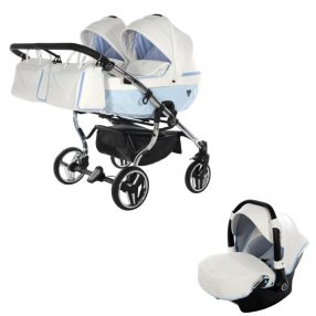   JUNAMA Diamond Duo Candy 3in1 Multifunktionaler Zwillingskinderwagen - Weiß/Blau