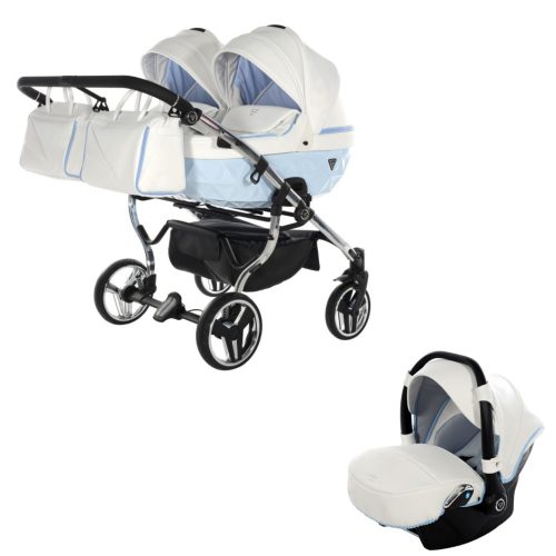 JUNAMA Diamond Duo Candy 3in1 Multifunktionaler Zwillingskinderwagen - Weiß/Blau