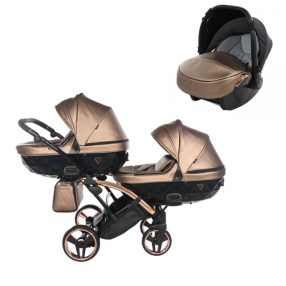   JUNAMA Diamond Duo Fluo Slim 3in1 Multifunktionaler Zwillingskinderwagen - Bronze