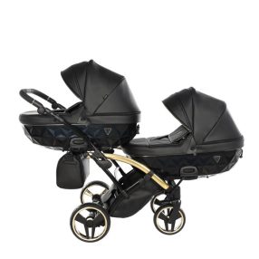   JUNAMA Diamond Duo Fluo Slim 3in1 Multifunktionaler Zwillingskinderwagen - Schwarz/Gold