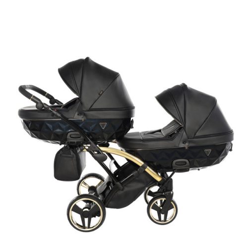 JUNAMA Diamond Duo Fluo Slim 3in1 Multifunktionaler Zwillingskinderwagen - Schwarz/Gold