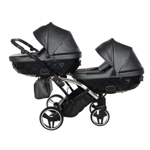 JUNAMA Diamond Duo Fluo Slim 3in1 Multifunktionaler Zwillingskinderwagen -Antrazit/Silber