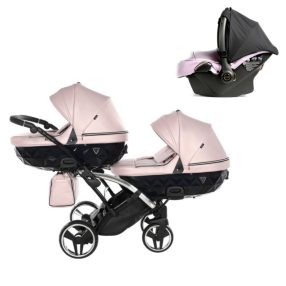   JUNAMA Diamond Duo Fluo Slim 3in1 Multifunktionaler Zwillingskinderwagen - Pink/Silber