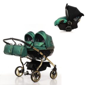   JUNAMA Diamond Duo Fluo 3in1 Multifunktionaler Zwillingskinderwagen - Grün/Gold
