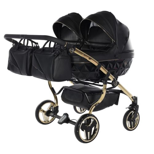 JUNAMA Diamond Duo Fluo 3in1 Multifunktionaler Zwillingskinderwagen - Schwarz/Gold