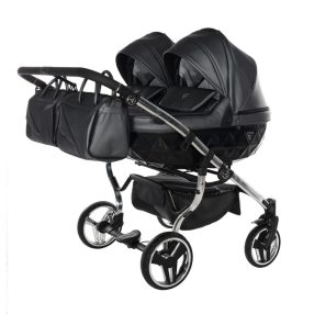   JUNAMA Diamond Duo Fluo 3in1 Multifunktionaler Zwillingskinderwagen - Anthrazit/Silber