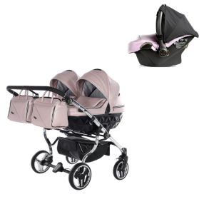   JUNAMA Diamond Duo Fluo 3in1 Multifunktionaler Zwillingskinderwagen - Rosa/Silber