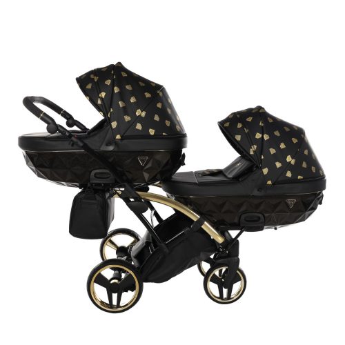 JUNAMA Diamond Duo Glow Slim 3in1 Multifunktionaler Zwillingskinderwagen - Schwarz/Gold