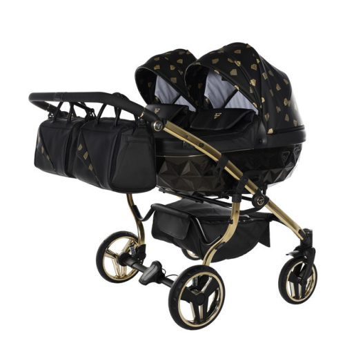 JUNAMA Diamond Duo Glow 3in1 Multifunktionaler Zwillingskinderwagen - Schwarz/Gold