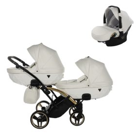   JUNAMA Diamond Duo Individual 3in1 Multifunktionaler Zwillingskinderwagen - Weiß/Gold