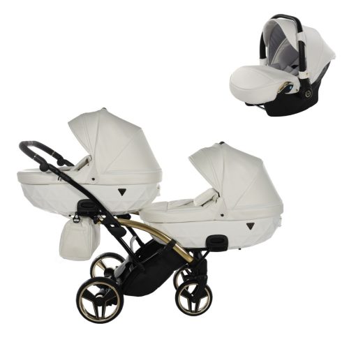 JUNAMA Diamond Duo Individual 3in1 Multifunktionaler Zwillingskinderwagen - Weiß/Gold