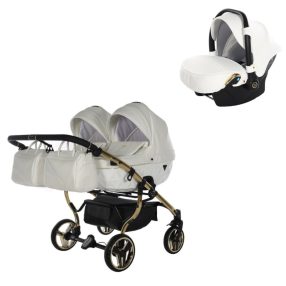   JUNAMA Diamond Duo Individual 3in1 Multifunktionaler Zwillingskinderwagen - Weiß/Gold