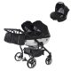 JUNAMA Diamond Duo Mirror Satin 3in1 Multifunktionaler Zwillingskinderwagen - Schwarz/Silber