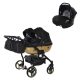 JUNAMA Diamond Duo Mirror Satin 3in1 Multifunktionaler Zwillingskinderwagen - Schwarz/Gold