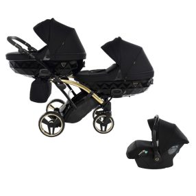   JUNAMA Diamond Duo S-Line Slim 3in1 Multifunktionaler Zwillingskinderwagen - Schwarz/Gold