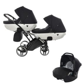   JUNAMA Diamond Duo S-Line Slim 3in1 Multifunktionaler Zwillingskinderwagen - Schwarz/Weiß
