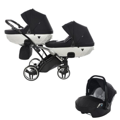 JUNAMA Diamond Duo S-Line Slim 3in1 Multifunktionaler Zwillingskinderwagen - Schwarz/Weiß