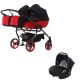 JUNAMA Diamond Duo S-Line 3in1 Multifunktionaler Zwillingskinderwagen - Schwarz/Rot