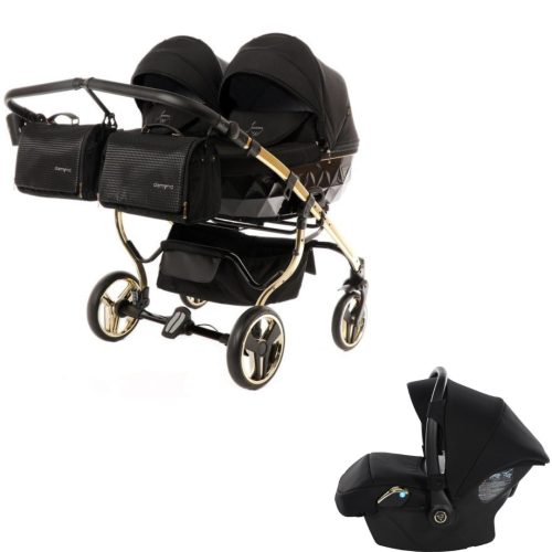 JUNAMA Diamond Duo S-Line 3in1 Multifunktionaler Zwillingskinderwagen - Schwarz/Gold