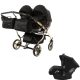JUNAMA Diamond Duo S-Line 3in1 Multifunktionaler Zwillingskinderwagen - Schwarz/Gold