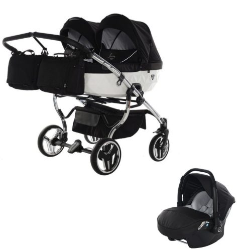 JUNAMA Diamond Duo S-Line 3in1 Multifunktionaler Zwillingskinderwagen - Schwarz/Weiß