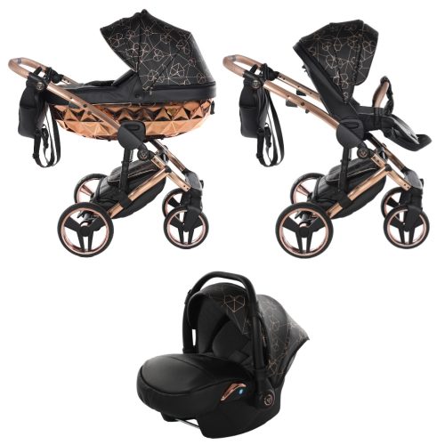 JUNAMA Diamond Heart 3in1 Multifunktions-Kinderwagen - Schwarz/Bronze