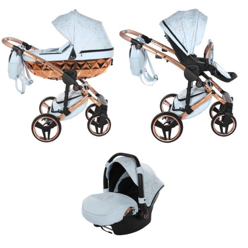 JUNAMA Diamond Heart 3in1 Multifunktions-Kinderwagen - Blau/Bronze