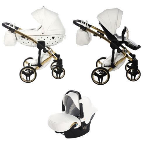 JUNAMA Diamond Exclusive 3in1 Multifunktions-Kinderwagen - Weiß/Gold