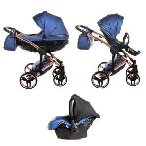   JUNAMA Diamond Fluo 3in1 multifunktionaler Kinderwagen - Blau - Gestell aus Bronze