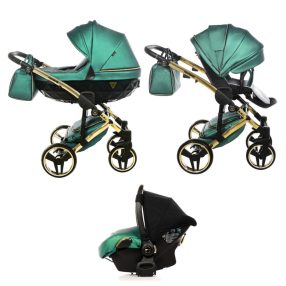   JUNAMA Diamond Fluo 3in1 multifunktionaler Kinderwagen - Grün - Goldrahmen