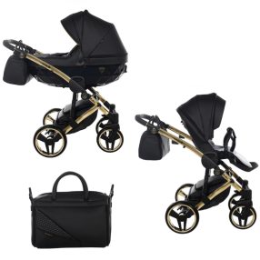   JUNAMA Diamond Fluo 3in1 multifunktionaler Kinderwagen - Schwarz - Goldrahmen