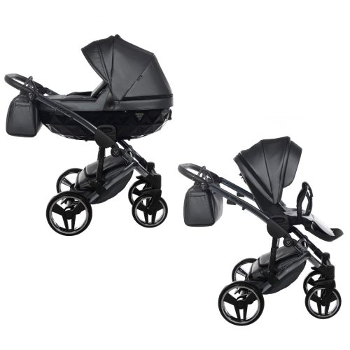 JUNAMA Diamond Fluo 3in1 multifunktionaler Kinderwagen - Schwarz - Graphitfarbenes Gestell