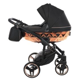   JUNAMA Diamond Mirror 3in1 multifunktionaler Kinderwagen - Schwarz/Roségold - schwarzer Rahmen