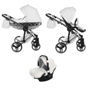   JUNAMA Diamond Mirror 3in1 multifunktionaler Kinderwagen - Weiß/Silber - silberner Rahmen