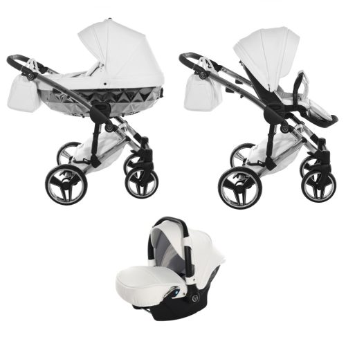 JUNAMA Diamond Mirror 3in1 multifunktionaler Kinderwagen - Weiß/Silber - silberner Rahmen