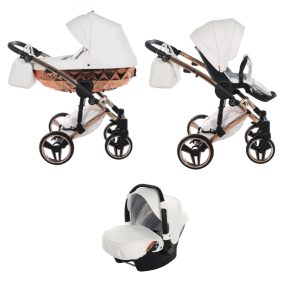   JUNAMA Diamond Mirror 3in1 multifunktionaler Kinderwagen - Weiß/Rosegold - Bronzegestell
