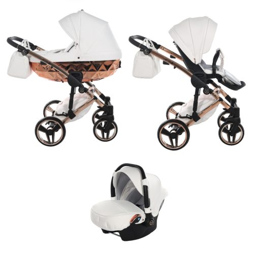 JUNAMA Diamond Mirror 3in1 multifunktionaler Kinderwagen - Weiß/Rosegold - Bronzegestell