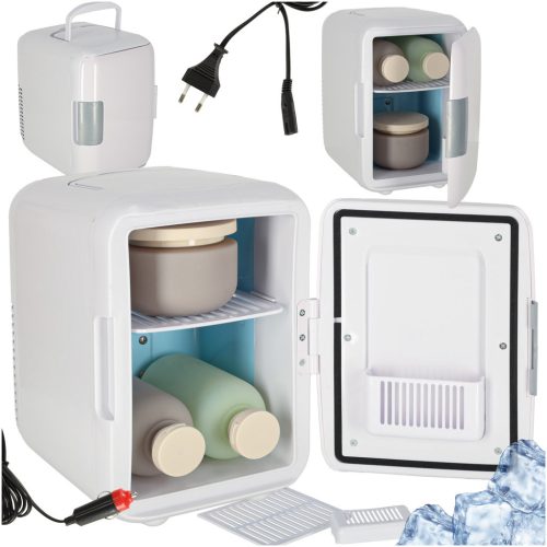 Elektromos autó mini utazó hűtőszekrény élelmiszerhez kozmetikumok fűtés hűtés 2in1 4L fehér