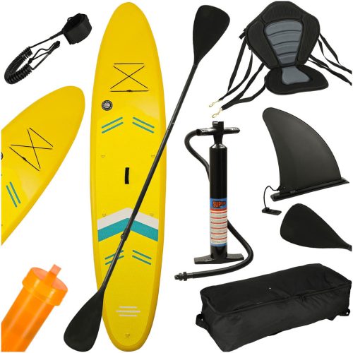 SUP felfújható úszódeszka ülés tartozékokkal, evező szett sárga 350 cm
