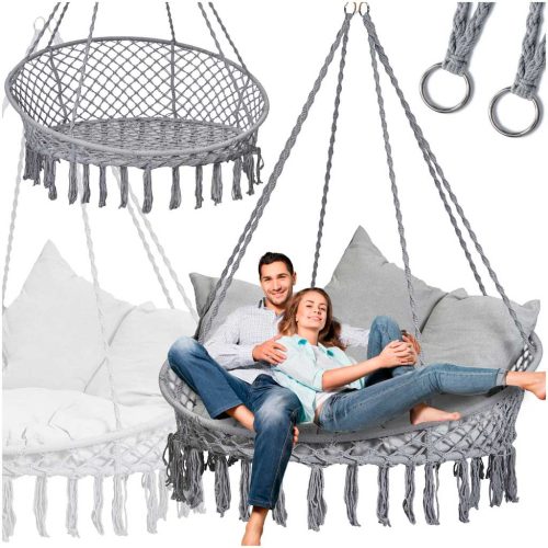 Gólyafészek hinta háttámlával kerti hinta 120x140x140 XXL szürke